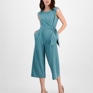 Tahari ASL Teal Tie-Waist Jumpsuit